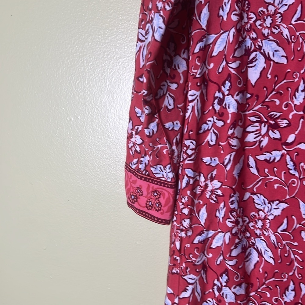 LOFT Red and White Tunic with Mandarin Collar,
Boho, mob wife, feminine. - Picture 4 of 6